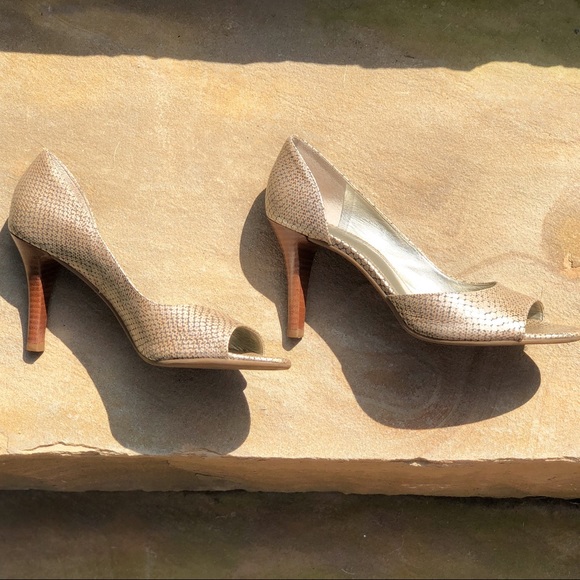 Metallic Leather Snakeskin d’Orsay Peep Toe Pumps - Picture 8 of 13